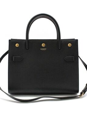 Burberry Black Leather Structured Satchel with Gold Hardware
